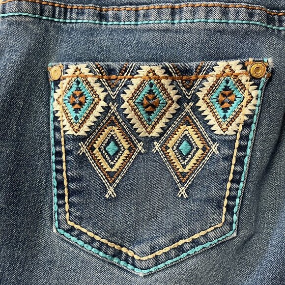 Rock & Roll Denim Embroidered Rival Low Rise Western Bootcut Jeans - Picture 5 of 16